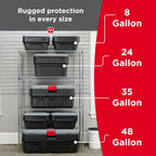 Rubbermaid ActionPacker 35 Gallon, Made in USA, Lockable Plastic Storage Bin with Lid and Wheels- Outdoor, Industrial, Rugged, Camping Gear and Truck Bed Storage - Gray and Black