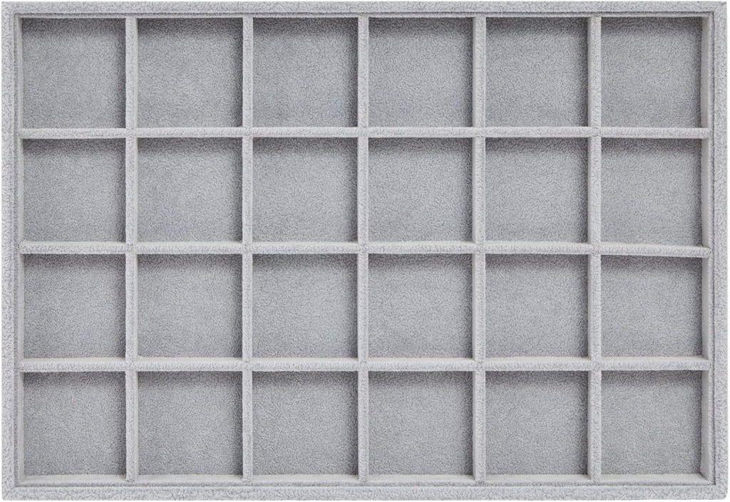 Juvale Velvet Jewelry Organizer Tray - Earring Tray Insert with 24 Compartments - Stackable Jewelry Drawer Organizer - Includes Bracelet Holder Slots - Gray, 14 x 10 in