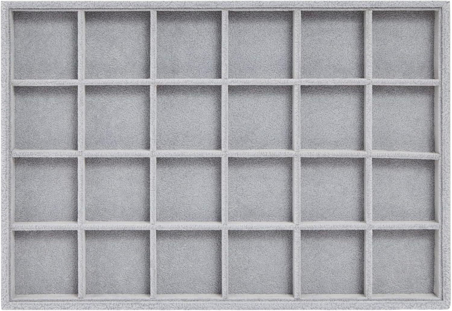 Juvale Velvet Jewelry Organizer Tray - Earring Tray Insert with 24 Compartments - Stackable Jewelry Drawer Organizer - Includes Bracelet Holder Slots - Gray, 14 x 10 in