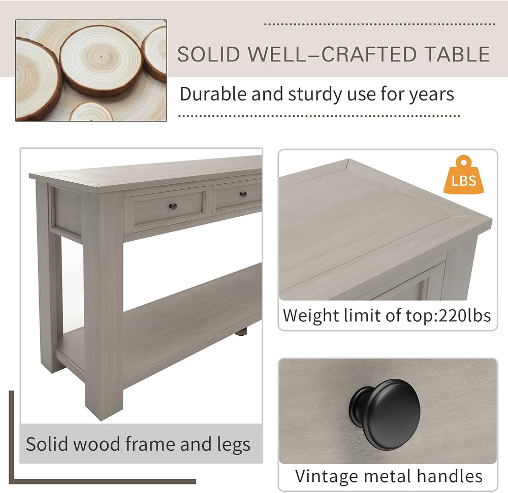 Knocbel Console Table with 4 Storage Drawers and Bottom Shelf, Rustic Distres...