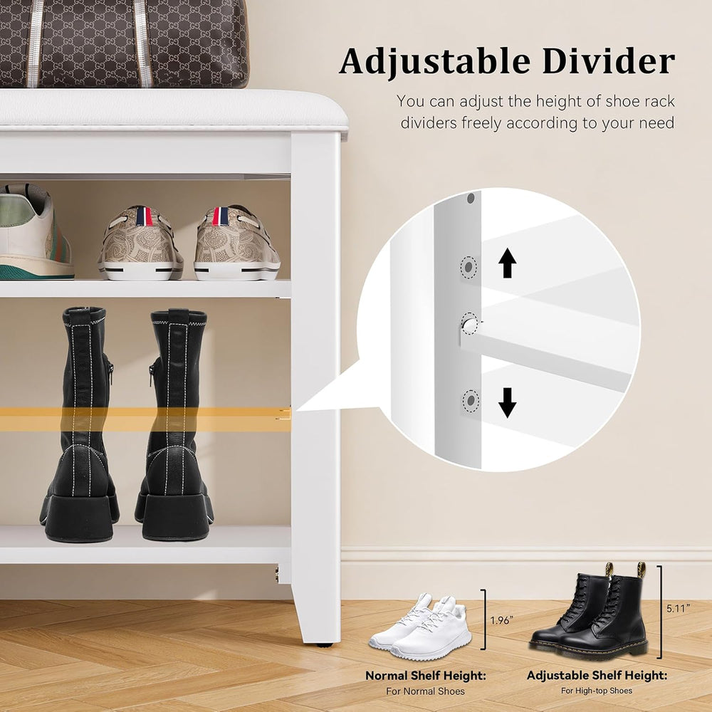 Shoe Rack Bench Entryway Storage with Leather Cushion, Shoe Organizer Bench f...