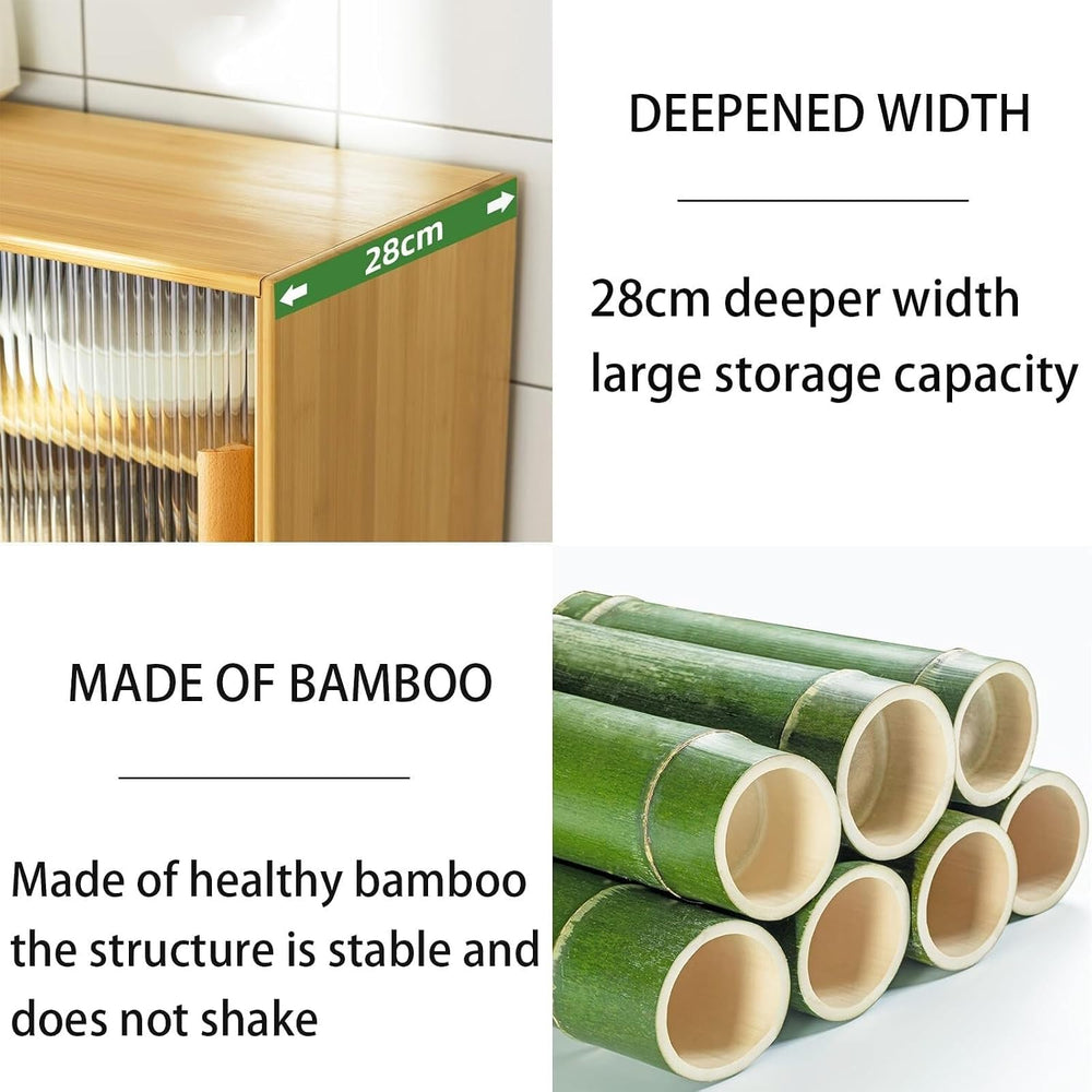 Bamboo Countertop Storage Cabinet Kitchen Pantry with Large Capacity & Ac...