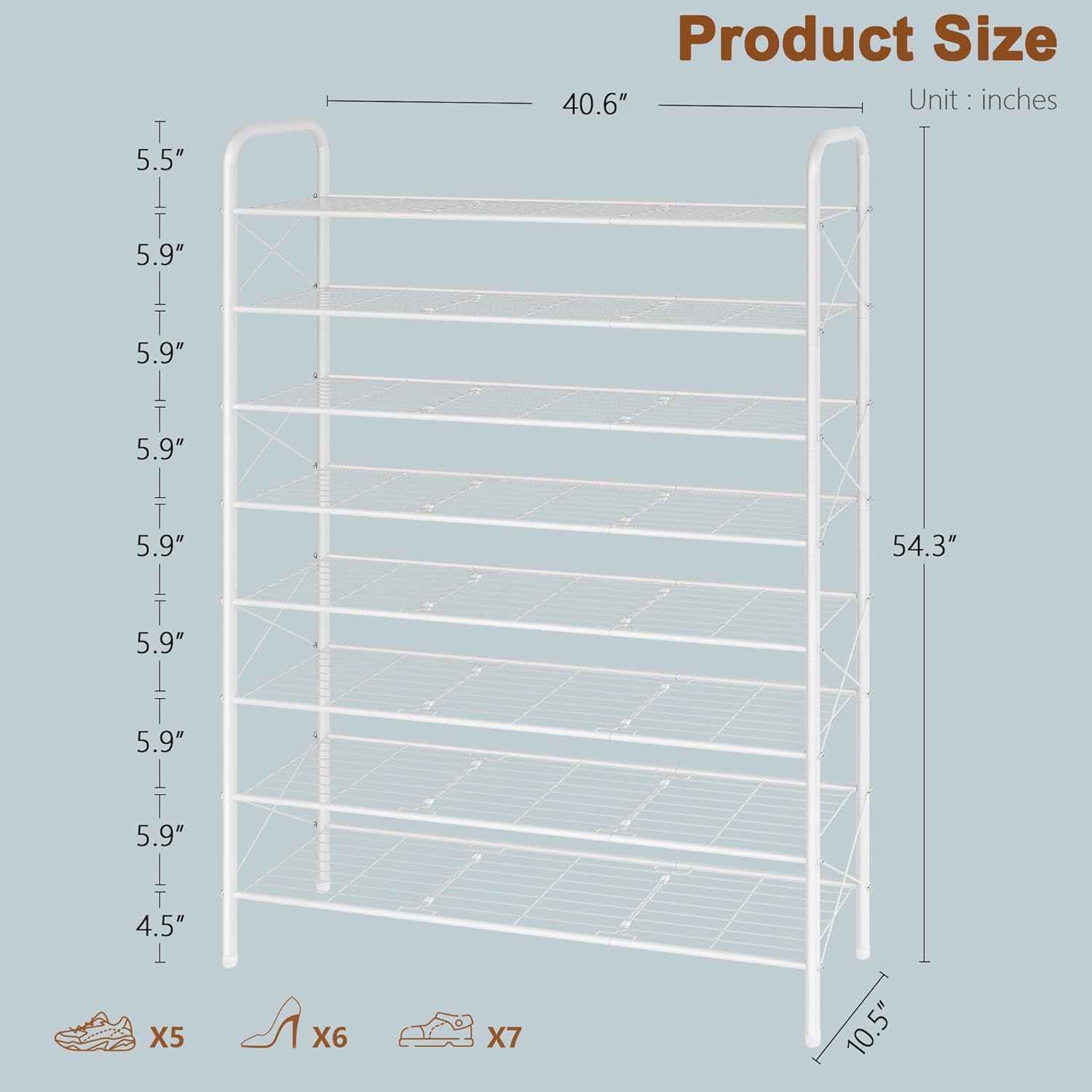 Hoctieon 8 Tier Shoe Rack for Closet, Durable Mesh Style Shoe Rack, Entryway Shoe Shelf, Shoe Storage Organizer for Hallway, Bedroom, Living Room, Wardrobe, White