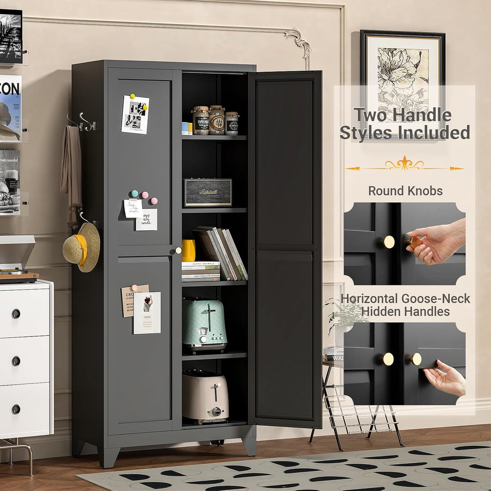 75" Metal Kitchen Pantry Cabinet with Dual Opening Design, Tall Storage ...
