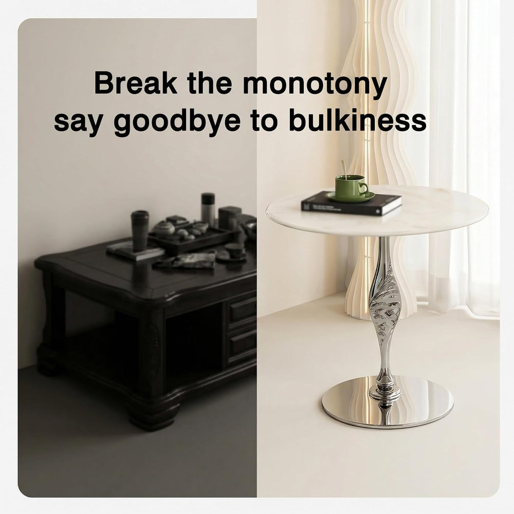 Marble Side Table/Small Round Table – Suitable for Living Room or Bedroom (as...