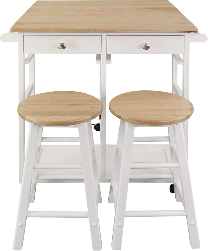 American Trail Breakfast Cart with Drop-Leaf Table, Two-Tone (Harvest Hardwood Top, White Base)