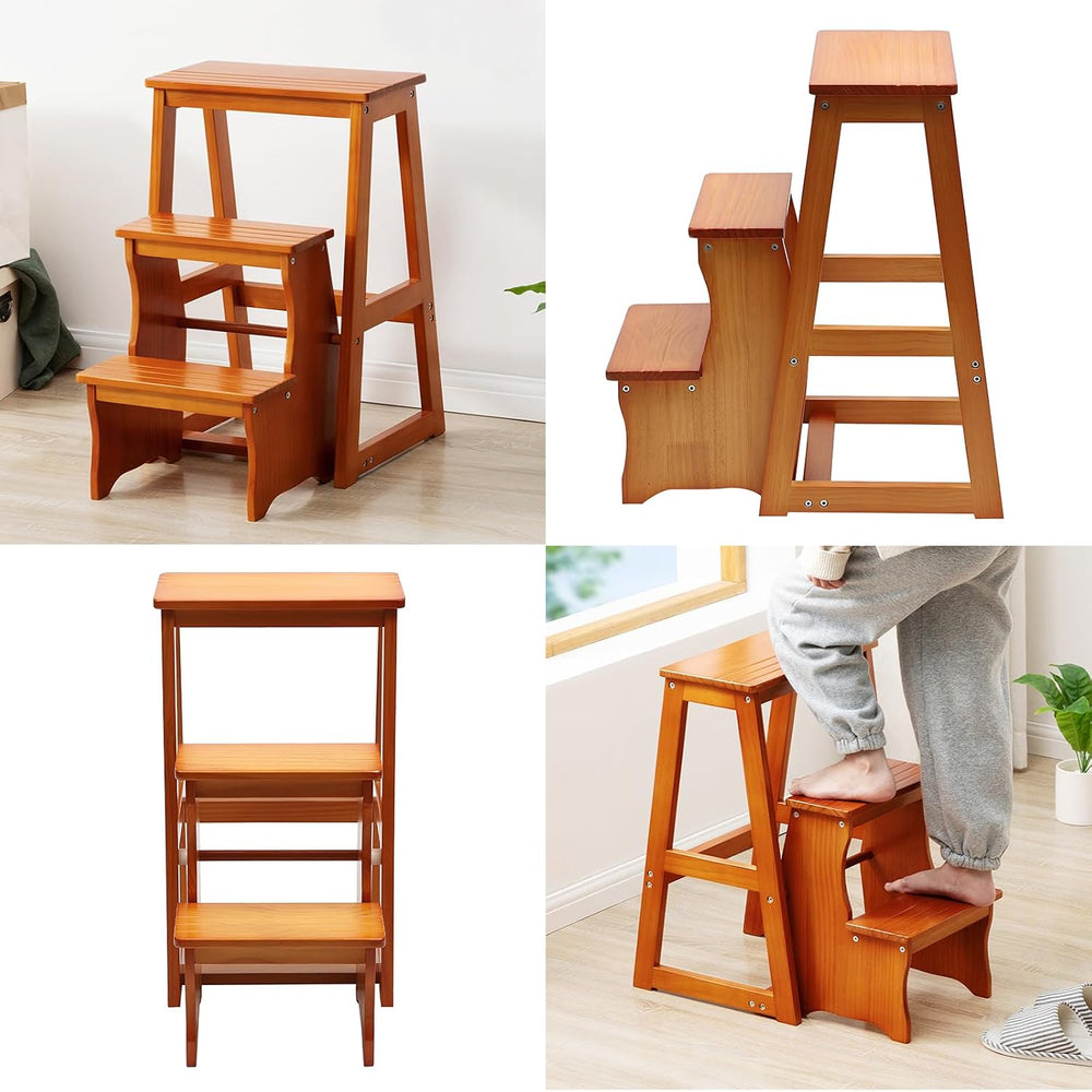 Folding Library Ladder Chair, 3-Step Stool Stepladders Lightweight Portable M...