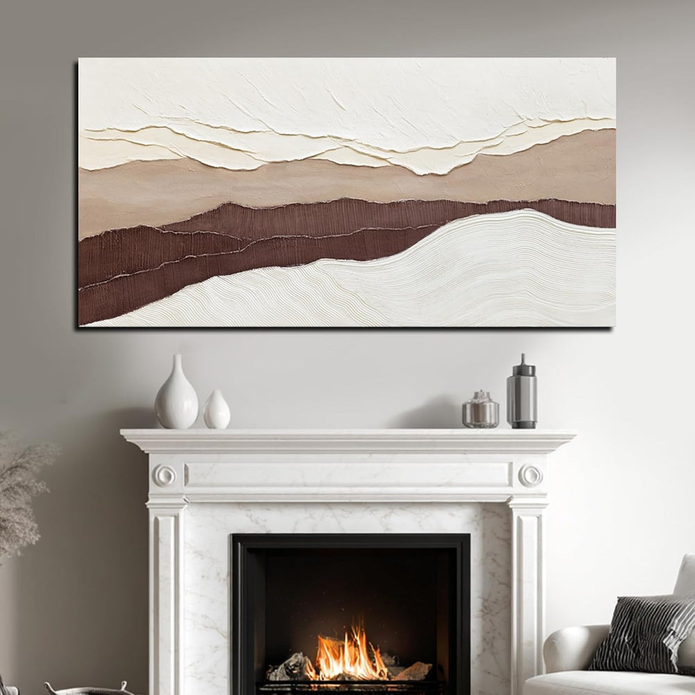 LEVERUP Beige and Brown Abstract Canvas Textured Wave Wall Art 29x58 inch Lar...