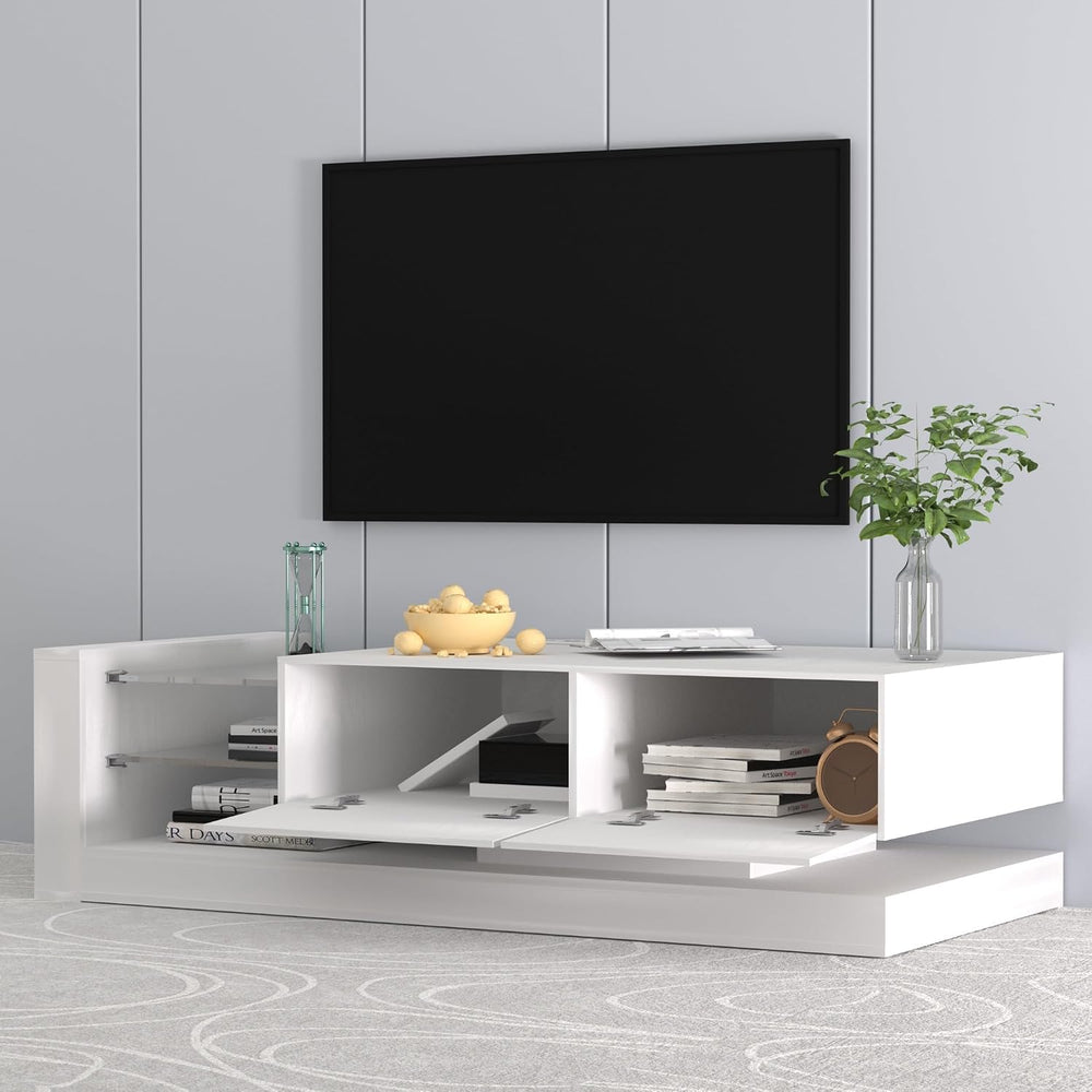 BAMACAR White TV Stand - Long Entertainment Center for 70-80 Inch TVs with St...