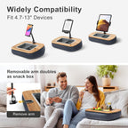 Lap Beanbag Tablet Pillow Stand,Adjustable iPad Holder with Snack Bowl,360° Rotating Clip for 4.7-13" Kindle,Phone,Tablet.Ideal for Hands-Free Reading and Relaxation on Bed,Couch,Recliner,Gray