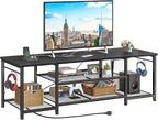 YGEOMER TV Stand for Up to 75 Inch TVs, Entertainment Center with Power Outlet and Open Storage Shelves, TV Media Console Table for Living Room and Bedroom, Black