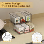 2 Pack Clear Tea Bag Organizer, Stackable Drawer Organizer with Dividers for Pantry Bathroom Vanity Kitchen - Cabinet Countertop Shelf Plastic Storage Bins for Coffee/Makeup/Cosmetic/Crafts/Underwear