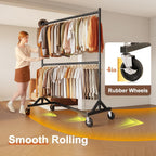 HOKEEPER Z Rack for Clothing Heavy Duty Clothes Rack Hold 550 LBS Commercial Garment Rack with Wheels Rolling Portable Z Base for Bedroom, Living Room, Laundry, Black, 22.8" D x 62.6" W x 87.8" H
