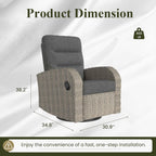Oversized Wicker Outdoor Swivel Glider Recliner with Adjustable Backrest & Footrest, Patio Reclining Lounge Chair