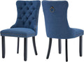Blue Dining Chairs Set of 2, Upholstered Tufted Linen Fabric Dining Room Chairs with High Back, Nailhead Trim and Black Solid Wood Legs, Modern Dining Chair for Dining Room, Kitchen(Blue)