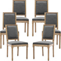 French Country Dining Chairs Set of 6, Gray Kitchen & Dining Room Chairs Set of 6, Linen Upholstered Dining Chairs, Wood Legs, High Back, Sillas De Comedor (Fabric, Grey, 6Pcs)
