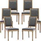 French Country Dining Chairs Set of 6, Gray Kitchen & Dining Room Chairs Set of 6, Linen Upholstered Dining Chairs, Wood Legs, High Back, Sillas De Comedor (Fabric, Grey, 6Pcs)