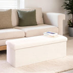 43 Inches Storage Ottoman Bench - Extra Large Foldable Ottoman with Storage, Bench for Living Room, Bedroom, Entryway - White