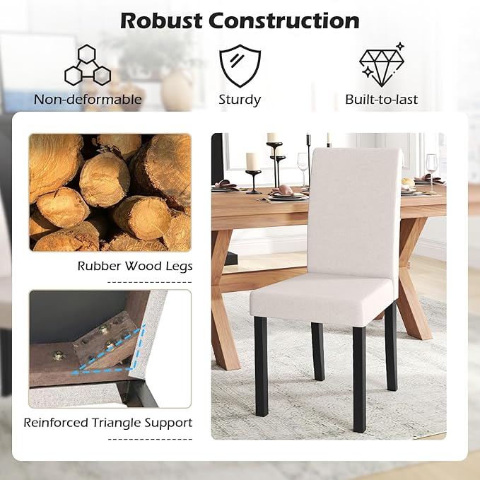 COSTWAY Fabric Armless Dining Chairs Set of 2, Upholstered Kitchen Side Chair...