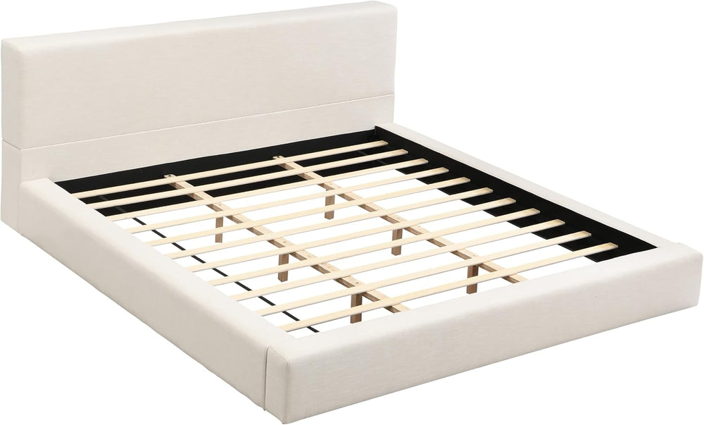 Merax King Size Bed Frame, 95" L x 88" W Upholstered Platform Bed w...
