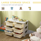 Qaba 3 Tier Kids Storage Unit, 6 Drawer Chest Toy Organizer Plastic Bins for Kids Bedroom Nursery Kindergarten Living Room for Boys Girls Toddlers, Cream White