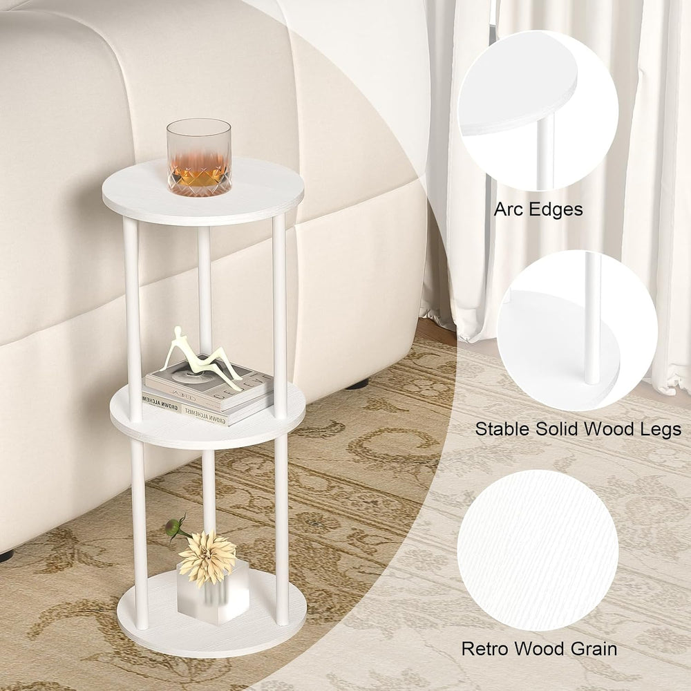 11.8'D Round Drink Table - 3-Tier Small Side Table with Wood Legs, End Ta...
