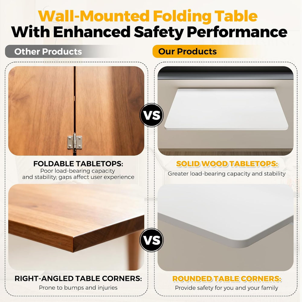 White Wall Mounted Folding Table 23.6"x15.7" Fold Down Wooden Wall ...