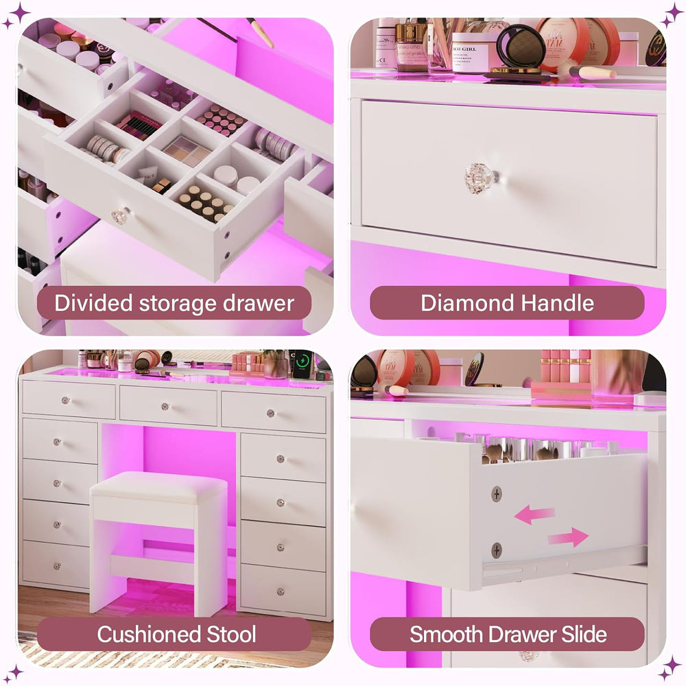 CollaredEagle 45" Large White Vanity Desk with Vibrant RGB Lighting. | 1...