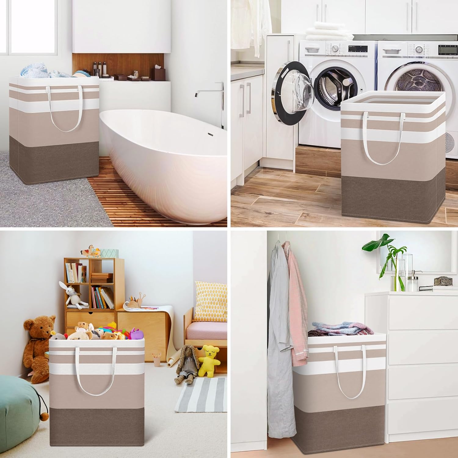 HomeHacks 2-Pack Large Laundry Basket, Waterproof, Freestanding Laundry Hamper, Collapsible Tall Clothes Hamper with Extended Handles for Clothes Toys in the Dorm and Family (Brown, 125L)