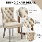 Kiztir Leather Dining Chairs Set of 4, Upholstered Dining Chair with Nailhead Trim and Solid Wood Legs, Luxury Wingback Dining Side Chair for Living Room, Bedroom, Kitchen (Beige)