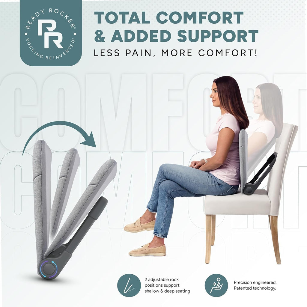 READY ROCKER Ultra| Adjustable Ergonomic Portable Rocker | Back Pain Relief & Relaxation | Back & Lumbar Support for Chair | Lightweight & Portable | 4.0 Model (Slate)