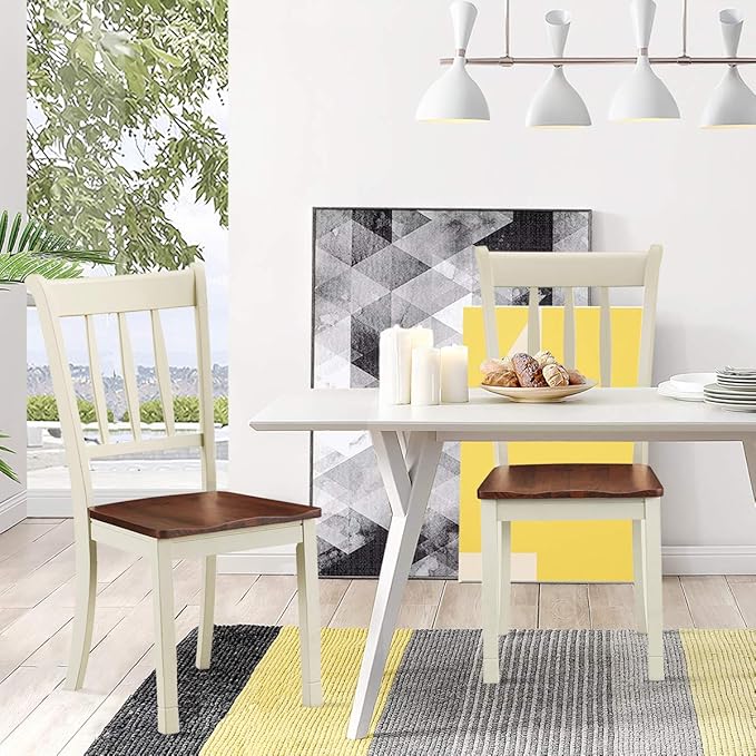 Giantex Wood Dining Chairs Set of 4, Armless Kitchen Chairs w/Solid Rubber Wood Frame, Easy to Assemble Dining Side Chair, Farmhouse Dining Room Chairs