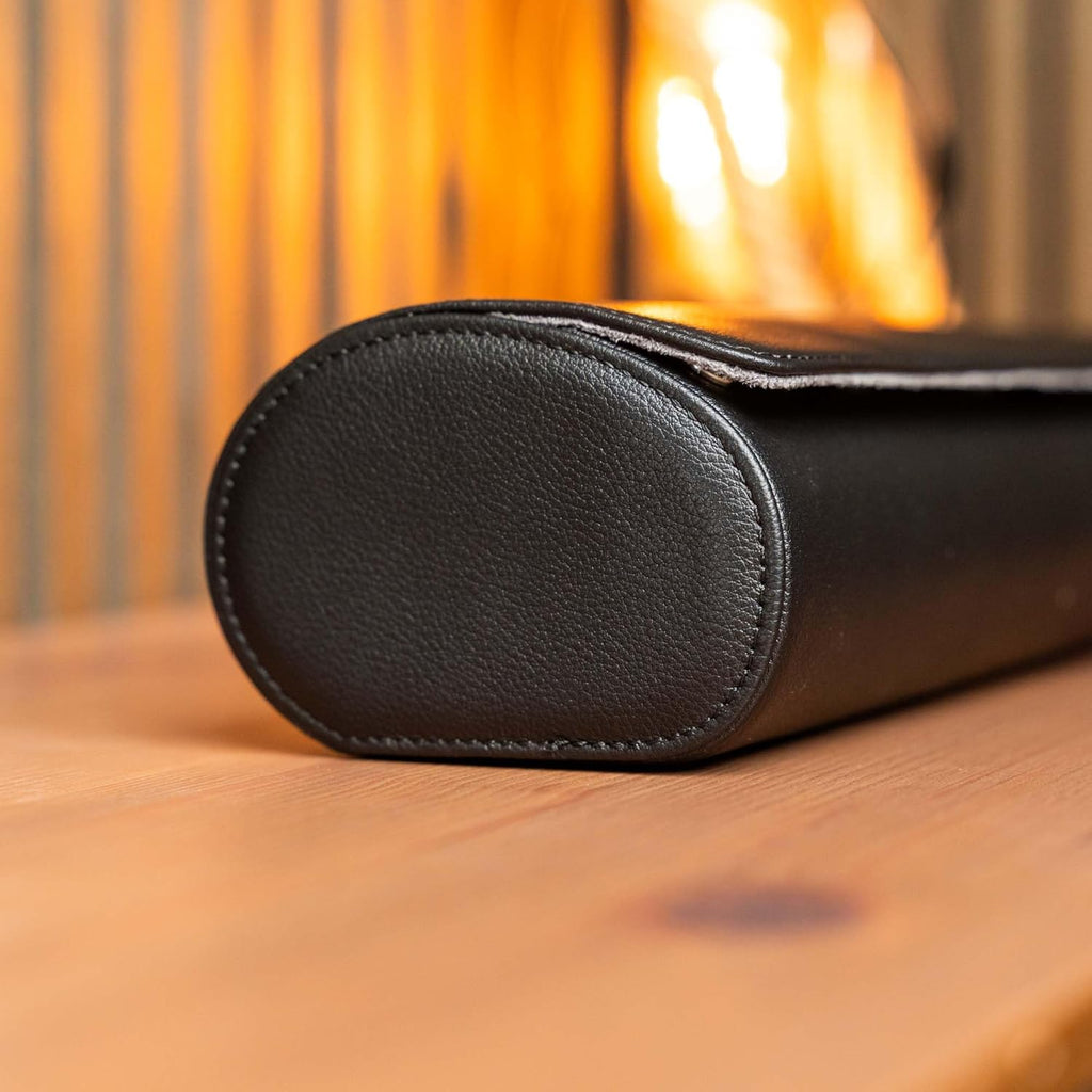DailyWatch | Personalized Watch Roll Travel Case For 4 Watches - Handmade Genuine Leather Travel Case With Custom Engraving of Name or Initials - Black Grey