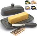 Zulay Butter Dish With Lid For Countertop - Porcelain White, Ceramic Butter Dish with Knob Handle Great for Cooking - Elegant Design Butter Holder - Durable & Sturdy Butter Keeper - Gray