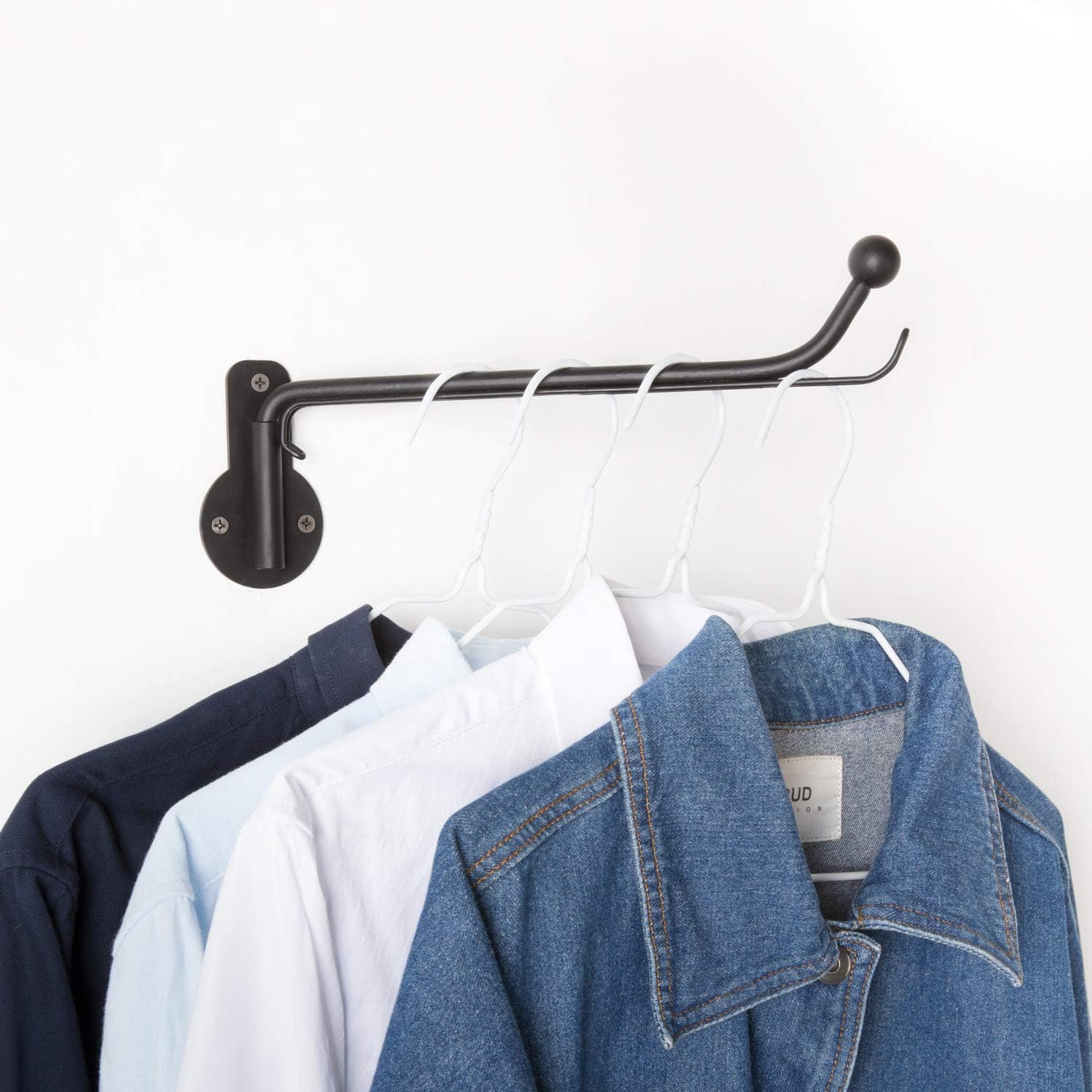 Mkono Wall Mounted Drying Rack Laundry Clothes Hanger with Swing Arm Space Saving Metal Hanging Valet Rod for Laundry Closet Organizer Bathroom Bedroom, 2 Pack, Black