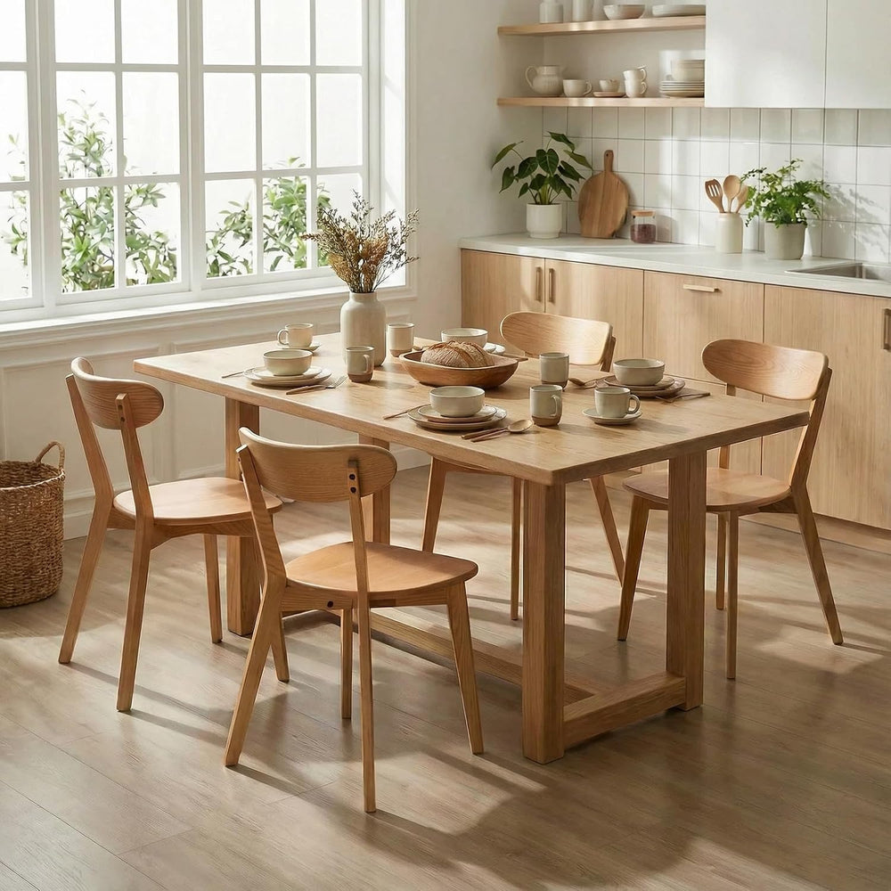 Solid Wood Dining Chairs Mid Century Modern Kitchen Chairs Set of 6 | Rounded...
