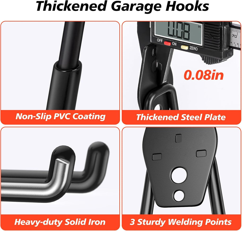 20 Pack Heavy Duty Garage Hooks,Solid Steel Wall Mount Hangers,with Anti-Slip Coating,for Hanging and Organising Ladder,Bike,Ropes,Broom,Garden,Yard and Power Tools
