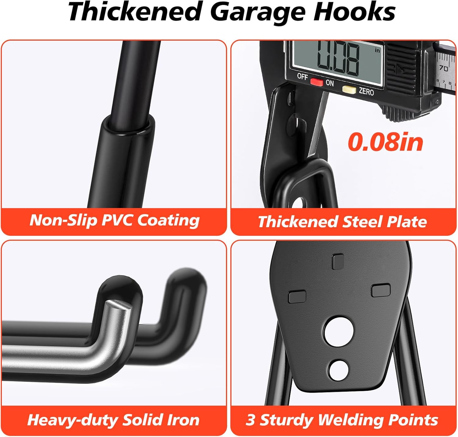 20 Pack Heavy Duty Garage Hooks,Solid Steel Wall Mount Hangers,with Anti-Slip Coating,for Hanging and Organising Ladder,Bike,Ropes,Broom,Garden,Yard and Power Tools