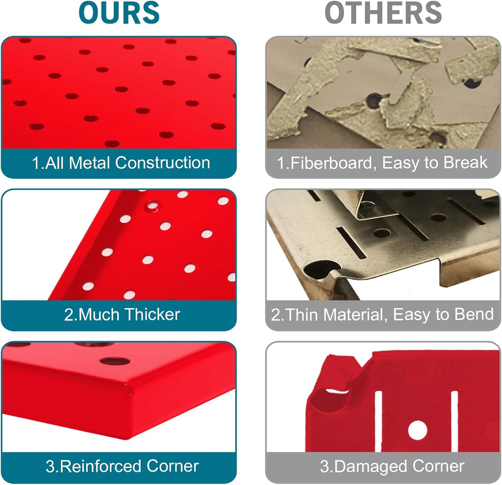 Peg Board,Pegboard Rack Garage Storage Steel Horizontal Peg Board Pack,Steel Pegboard Heavy Duty- 4 Pack 12-Inch X 24-Inch Metal Peg Board Tool Organization Panels (Red)