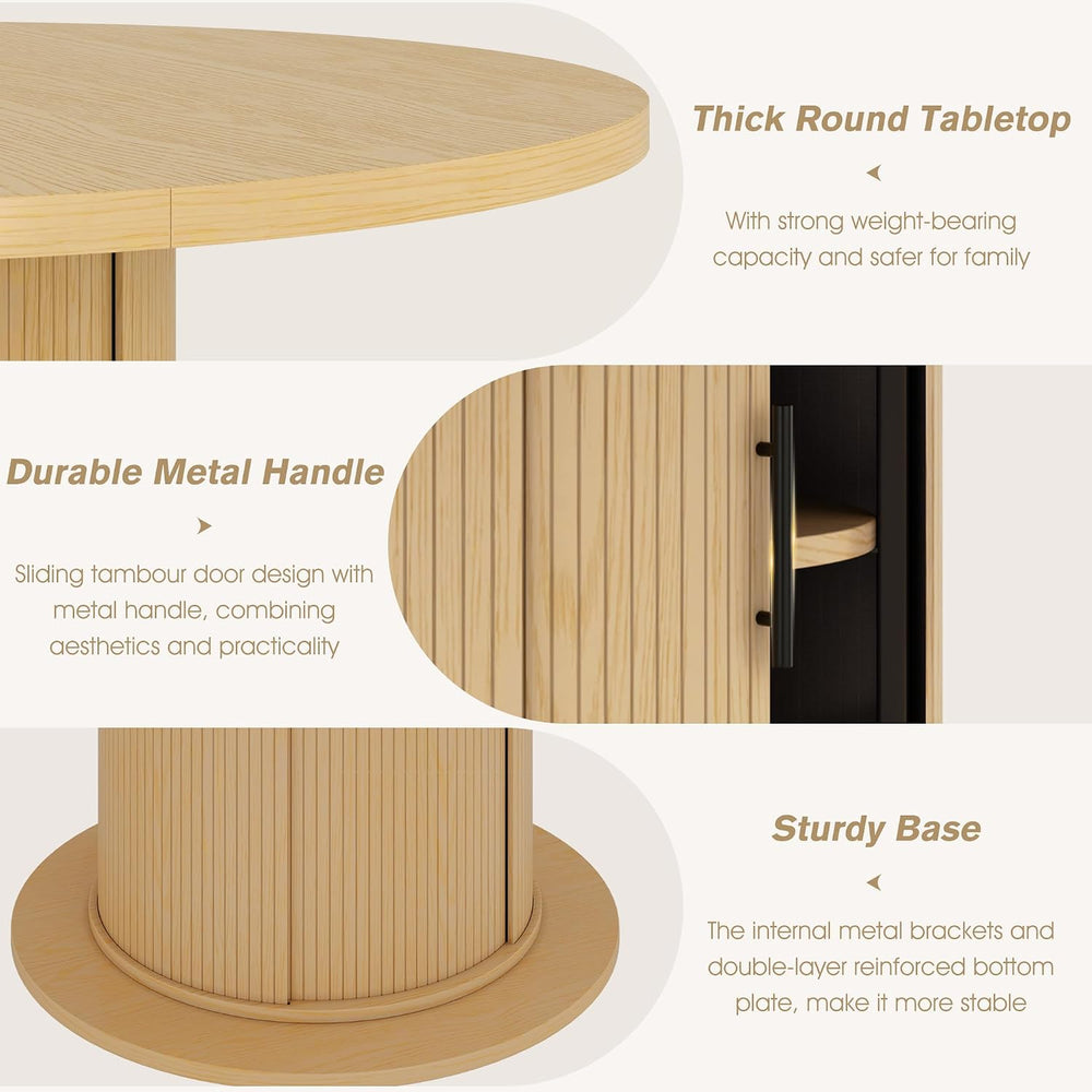 Alohappy Dining Table for 4-6, 47in-63in Extendable Round Dining Room Table w...