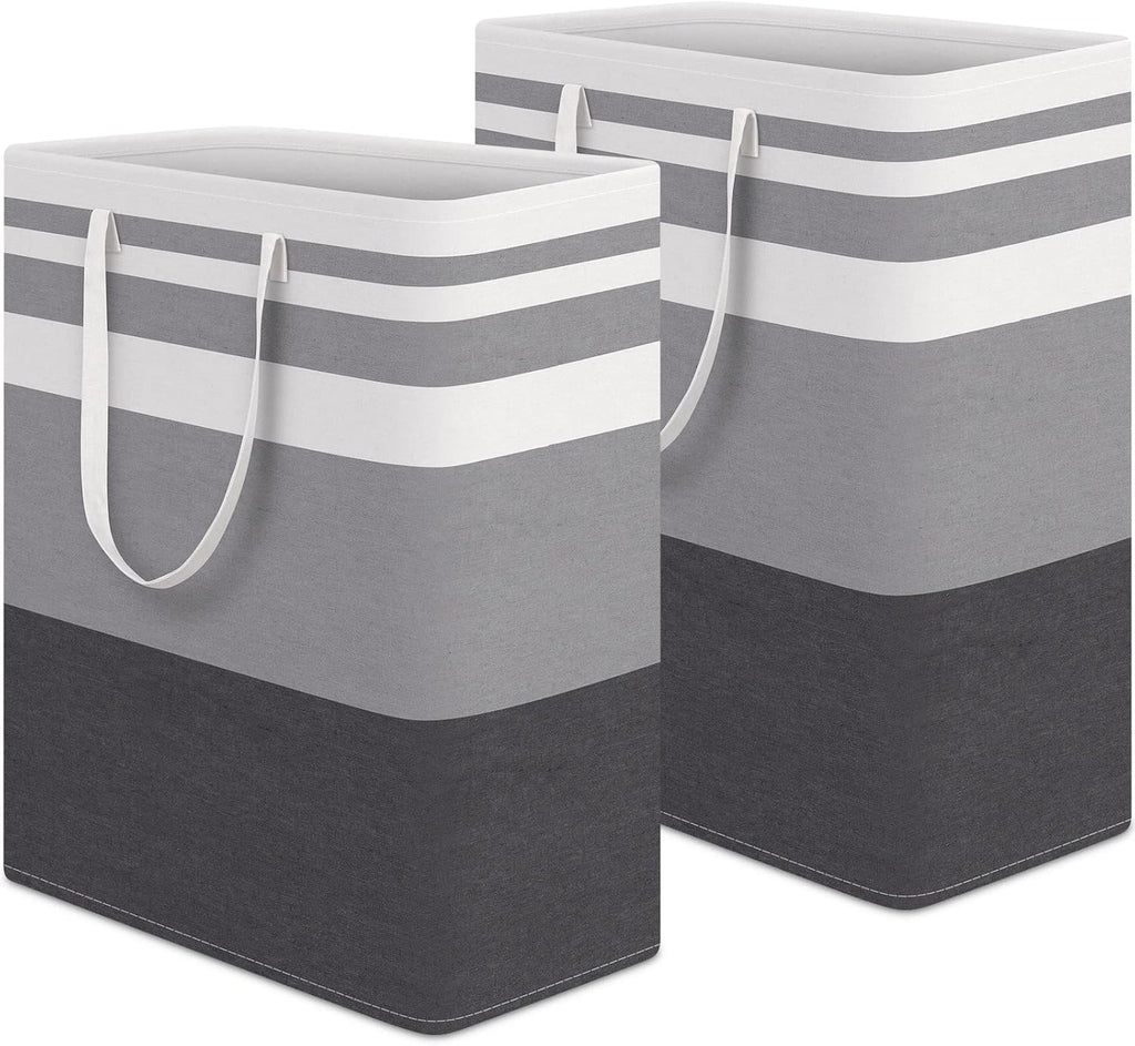 HomeHacks 2-Pack Large Laundry Basket, Waterproof, Freestanding Laundry Hamper, Collapsible Tall Clothes Hamper with Extended Handles for Clothes in The Dorm and Family Gradient Grey, 125L