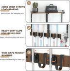Mop Holder Wall Mount with Cleaning Supplies Organizer, Wood Mop and Broom Hanger Rack Organizer with Anti-Fall Wall Shelf with 5 Clips & Hooks for Garage Laundry Room Kitchen (Dark)