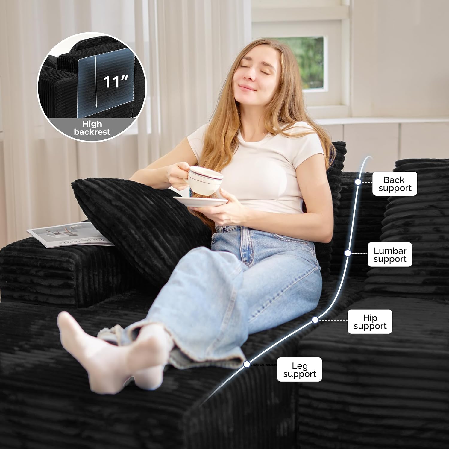 131'' Large Sectional Couches with Chaise, U Shaped Cloud Sofa 1pcs | No Assembly Required Deep Seat Modular Cloud Sofa for Living Room, Comfort-Height Seating, Deep Seat, Wide Armrest