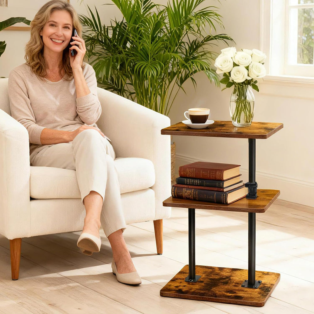 Swivel Side Table Adjustable Height, 3-Tier End Table with 360°Rotatable Tray...