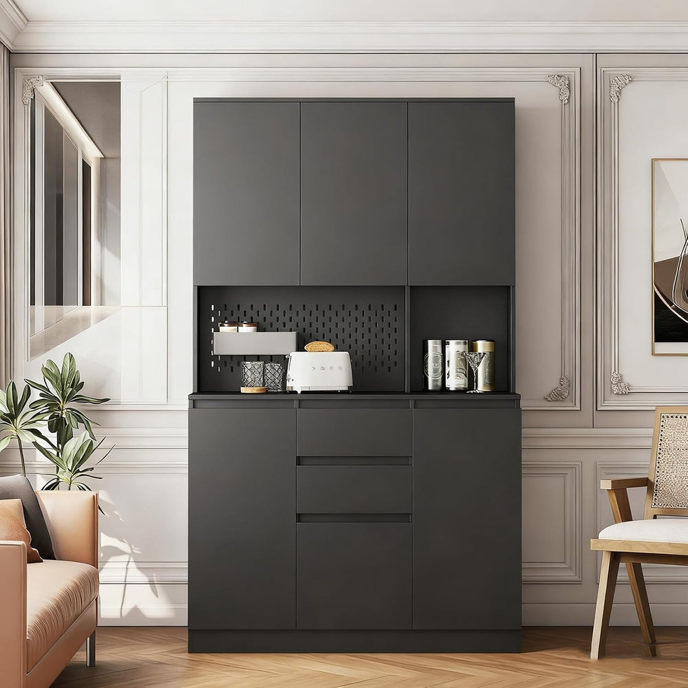 74" Kitchen Pantry Cabinet with Microwave Stand Tall Pantry Storage Cupb...