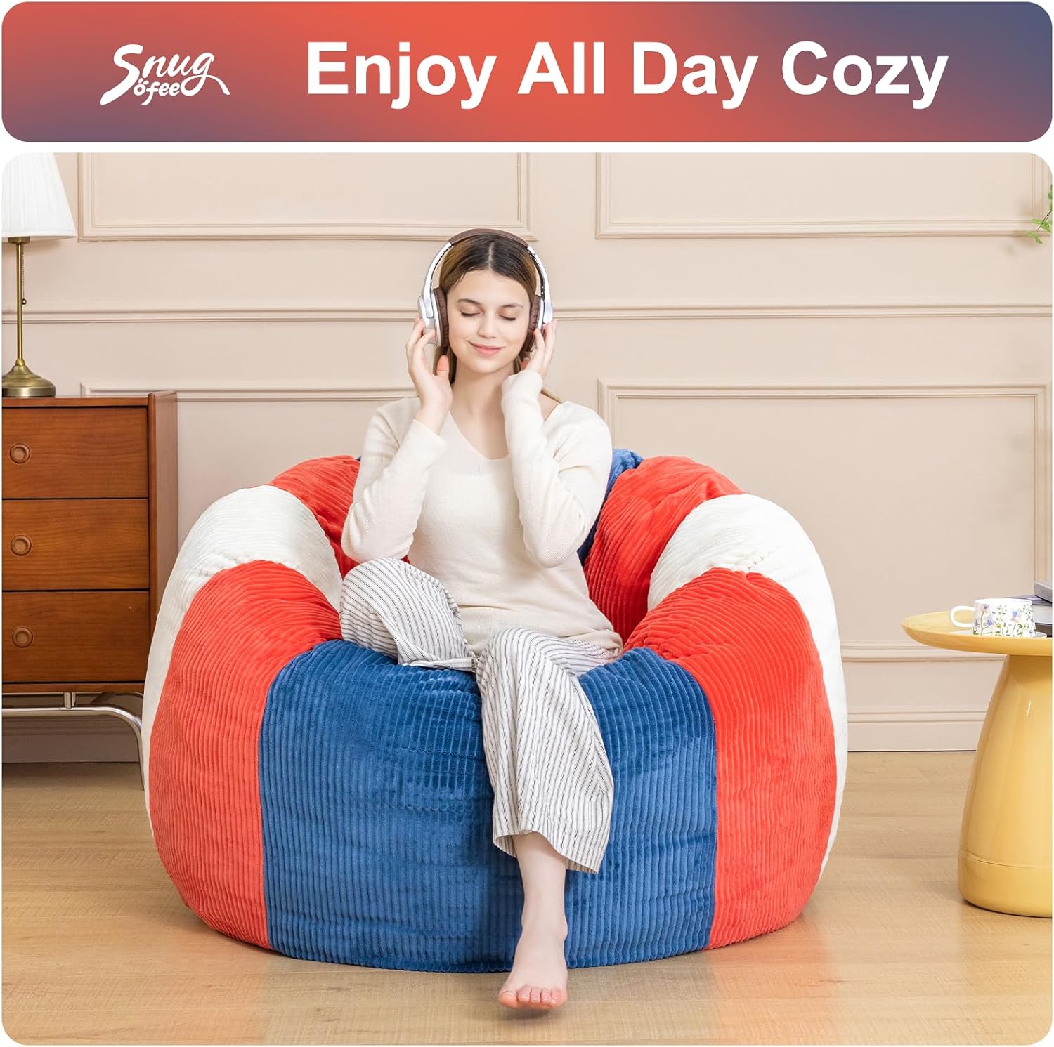 Giant Bean Bag Chairs for Adults,Memory Foam Firm Boneless Floor Gaming Chair Reading Chair,Colorful Plush Corduroy Cover,Comfy Chairs for Livingroom Bedroom Reading Nook Movie Night