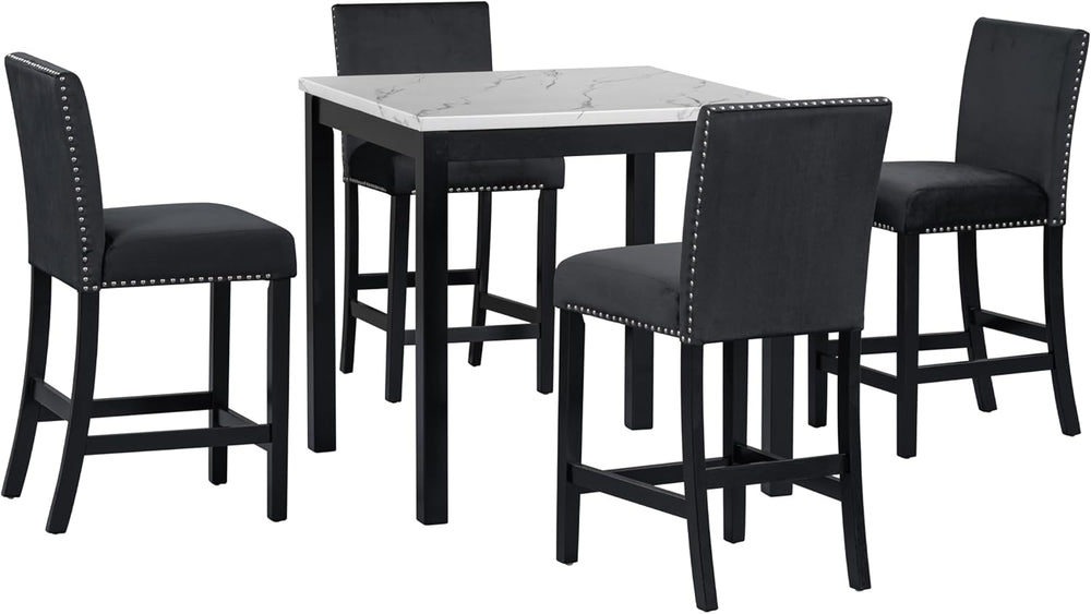 Merax Dining Table Set, 5 Piece Counter Height Dining Table Set with Faux Mar...