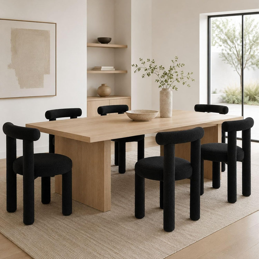 Black Sherpa Dining Chairs Set of 4, Armless Upholstered Boucle Kitchen Chair...