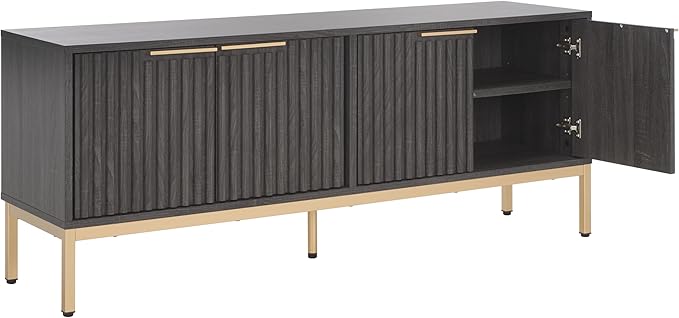 SAFAVIEH Lylia TV Stand for up to 65" Flatscreen – Black & Gold, 4 Doors with Interior Storage, Entertainment Media Console Cabinet (MED9623E)