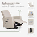 Evolur Harlow Deluxe Upholstered Plush Seating Glide Rocker, Swivel, Power Recliner USB Port with in-Built Massager, Greenguard Gold Certified, Glider Chair for Nursery in Light Sand